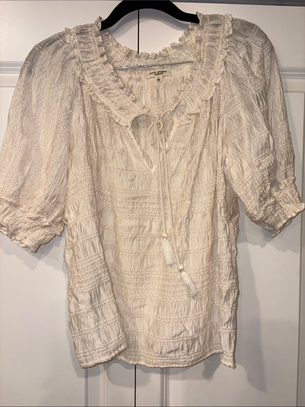Max Studio Cream Blouse with Tassel Size XS